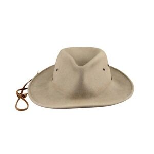 Dorfman Pacific Tan 100% Wool Felt Outback Hat Leather Strap XL Made in USA
